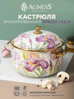 Кастрюля эмалированная с крышкой Irises Ирисы 4,8 л 22 см