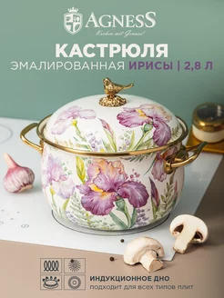 Кастрюля эмалированная с крышкой Irises Ирисы 2,8 л 18 см