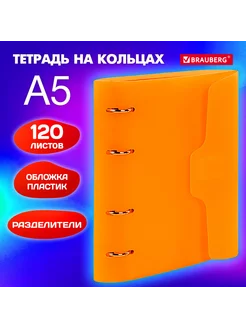 Тетрадь на кольцах А5 175х220 мм, 120 л, пластик, на липучке