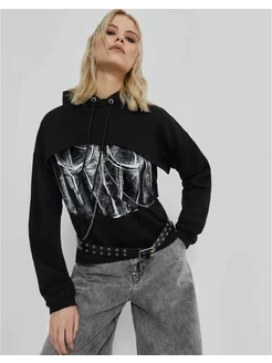 Чёрное укороченное худи oversize с цепью