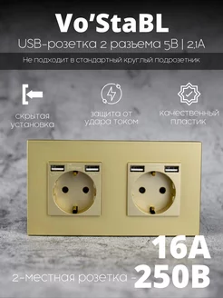 Двойная золотая розетка с usb