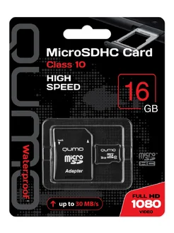 Карта памяти MicroSDHC 16GB Сlass 10 с адаптером SD