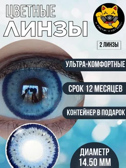 Цветные голубые контактные линзы натуральные без диоптрий