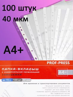 Папка-вкладыш А4+, "Глянцевые", 100 штук 40 мкм