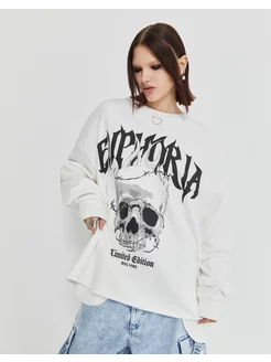 Молочное худи oversize с принтом