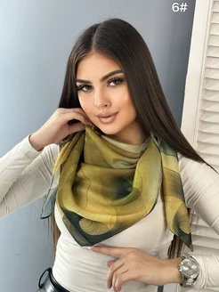 Платок Шелковый на Голову и Плечи Шейный Косынка 90х90