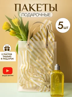 Пакеты подарочные 21x27x11 с бумагой тишью 5 шт