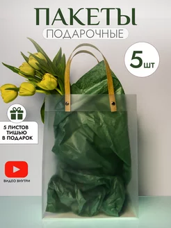 Пакеты подарочные с ручками 21x27x11 с бумагой тишью 5 шт