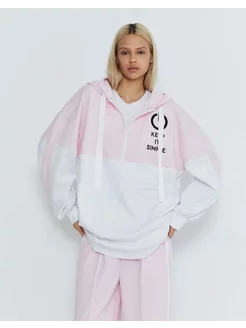 Худи oversize колор-блок на короткой молнии