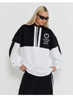 Худи oversize колор-блок на короткой молнии