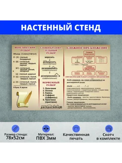 Стенд на стену "Сложное предложение+разборы" 780х520мм