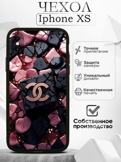 Чехол на iPhone X XS черный с принтом шанель