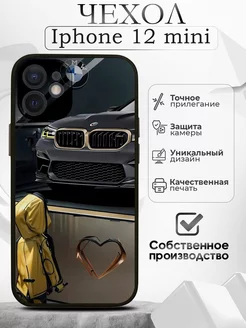 Чехол на iPhone 12 mini черный с принтом BMW