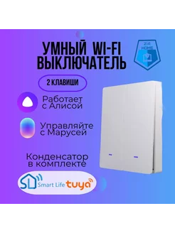 Умный выключатель с Wi-Fi и Алисой двухклавишный