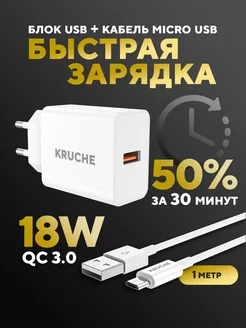 Зарядка на Андроид быстрая 18W + кабель Micro usb