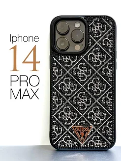 Чехол на iphone 14 pro max с принтом брендов Guess стразы